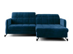 Right-hand corner sofa bed with adjustable headrests, quilted blue velvet, Boisona 225cm DKZT16445