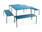 Boisona YLJR98271 Square Garden Table and 4 Benches in Blue Metal