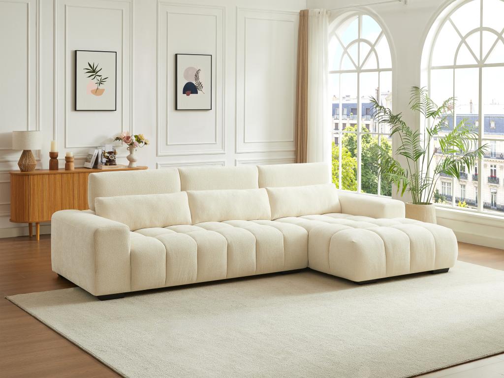 Boisona DPQZ52407 Right-Hand Corner Sofa in Beige Textured Fabric