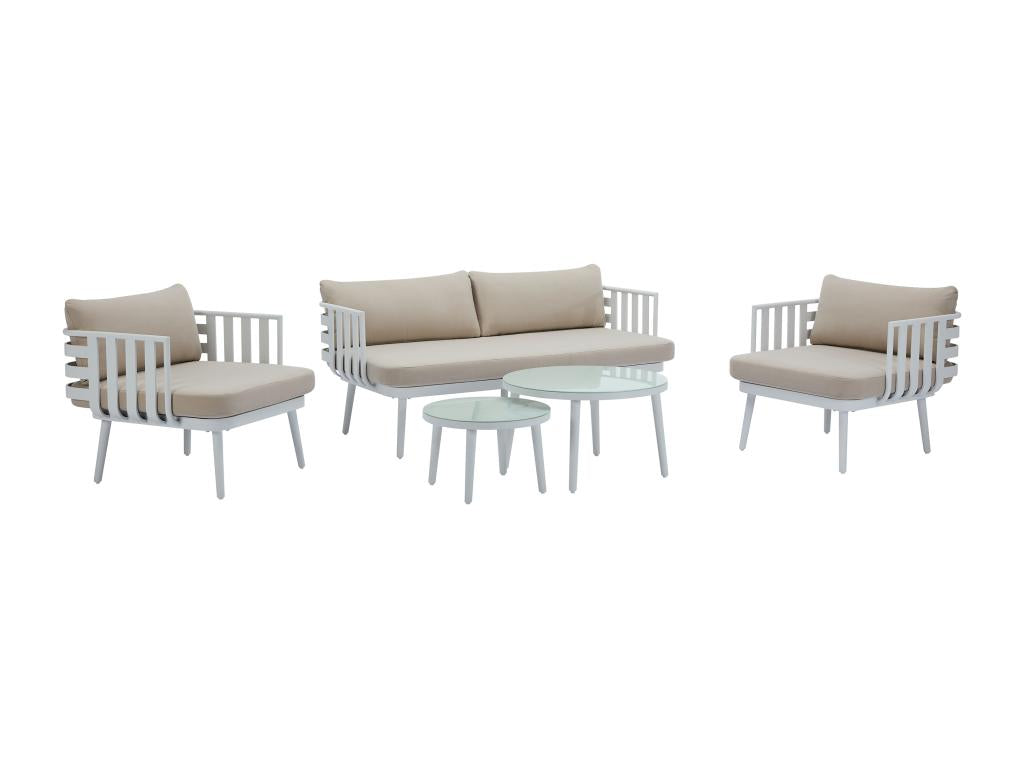 Aluminium garden furniture set with 2-seater sofa, 2 armchairs and 2 coffee tables - White - Boisona JSEW91622