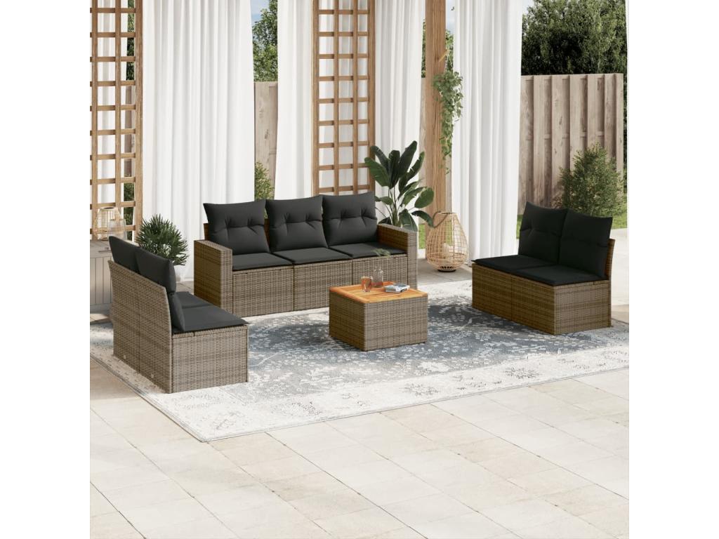 8-piece garden furniture set with grey resin wicker cushions NTAC88516