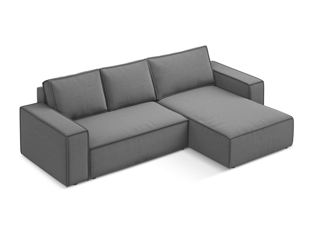 3-seater right-hand corner sofa bed in velvet - grey - Boisona NTFO43887
