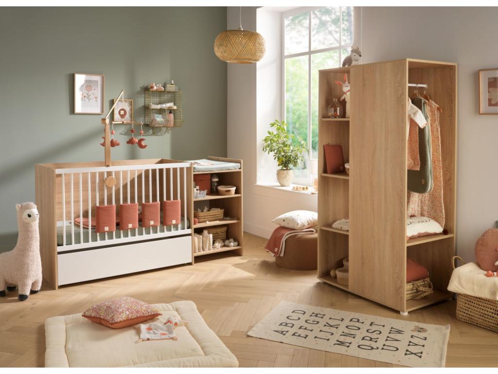 Convertible 120x60cm cot/bed (90x190cm) in wood finish with changing table and shelf SAVB34127