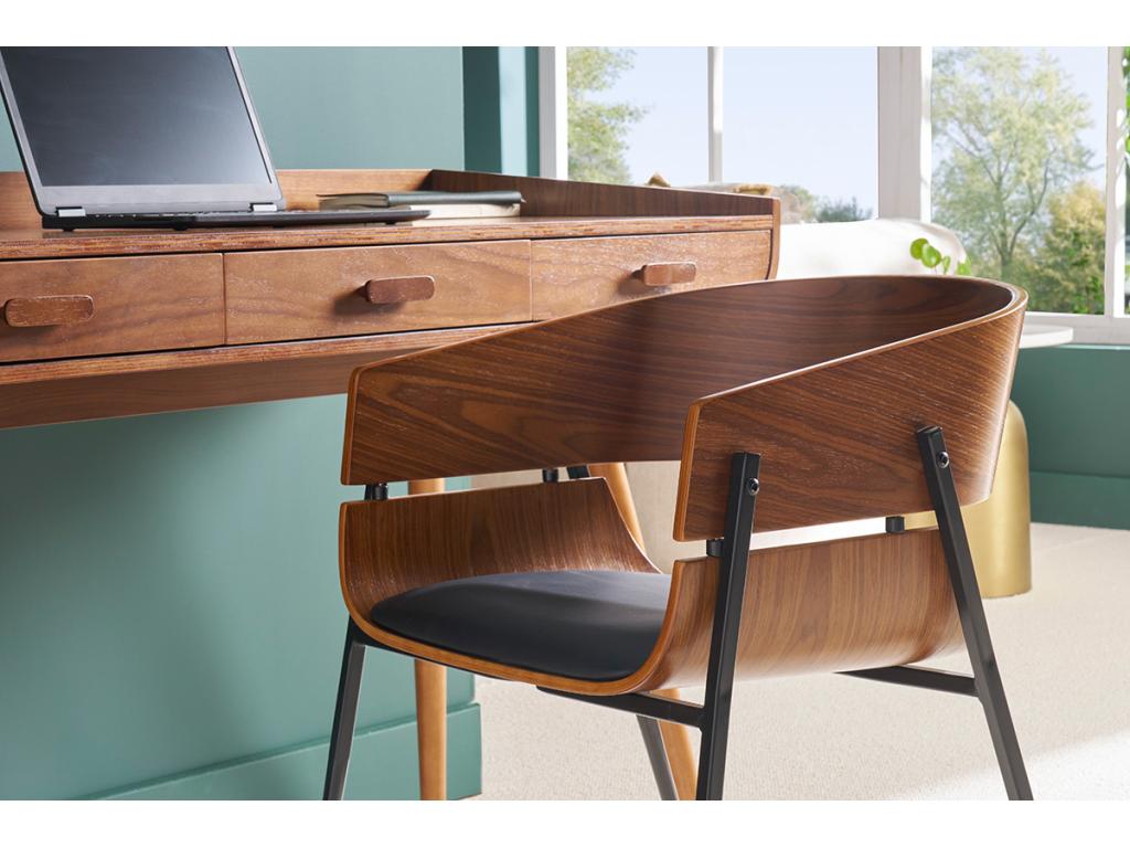 Set of 2 Boisona QAOA43572 Dark Wood and Black Metal Designer Chairs