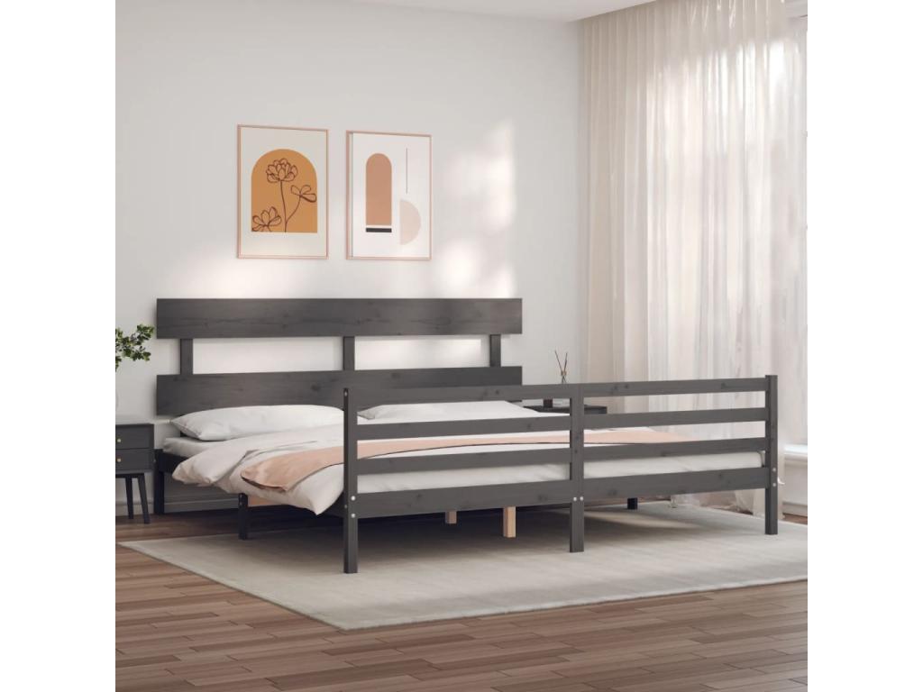 Bed frame with grey headboard 200x200 solid wood RJEW21494