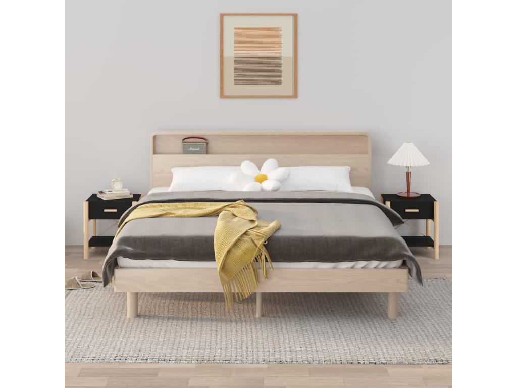 2-Piece Bedside Tables, Black, 42x38x45 cm, Engineered Wood, TGVL00569