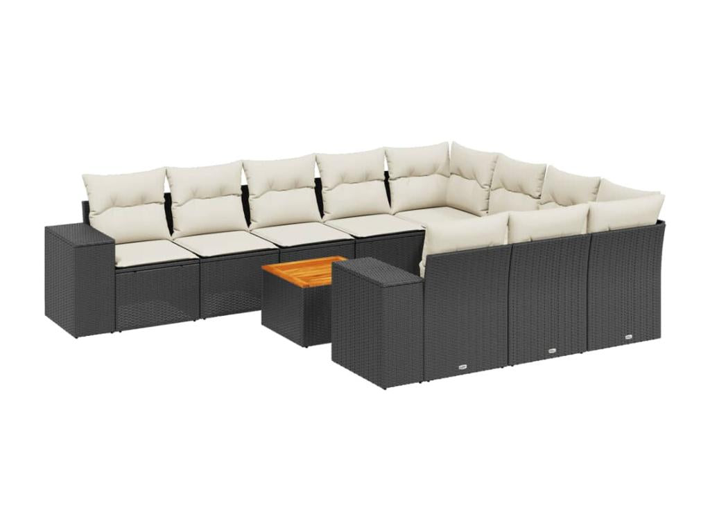 11-piece garden furniture set with cushions, black woven resin IOKX05495