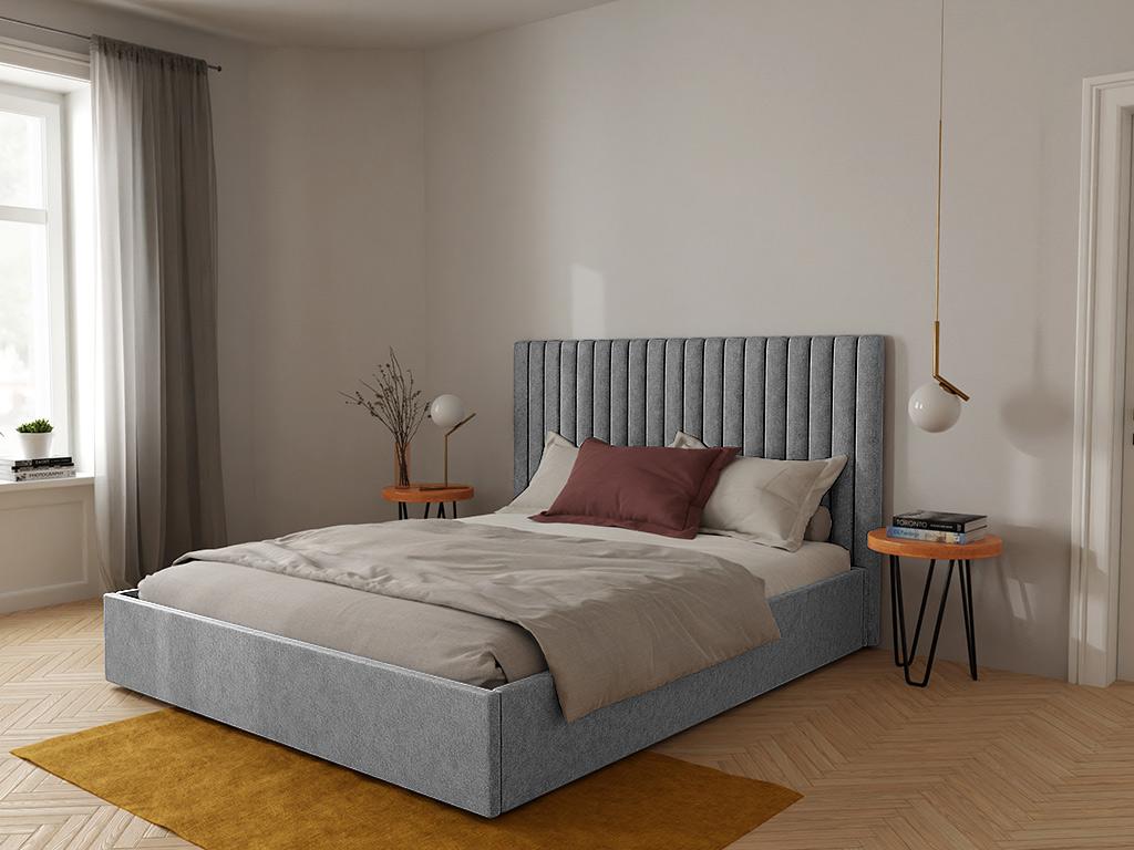 140x190 cm storage bed with vertical stitched headboard - Fabric - Grey - Boisona TTJX33848