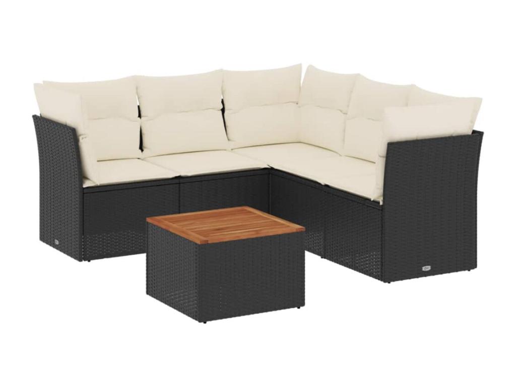 6-piece garden furniture set with cushions, black woven resin XAUS93160