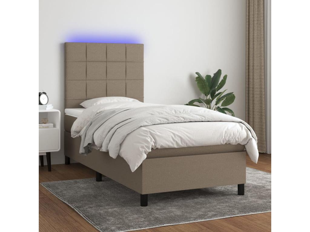 Upholstered bed base with mattress and LED lighting, 100x200 cm, Fabric MSVD49147