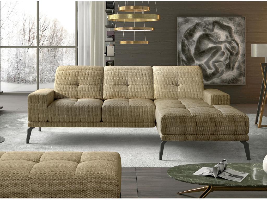 Boisona 5-seater right-hand corner sofa in mottled beige fabric, 265cm, MRQK63166
