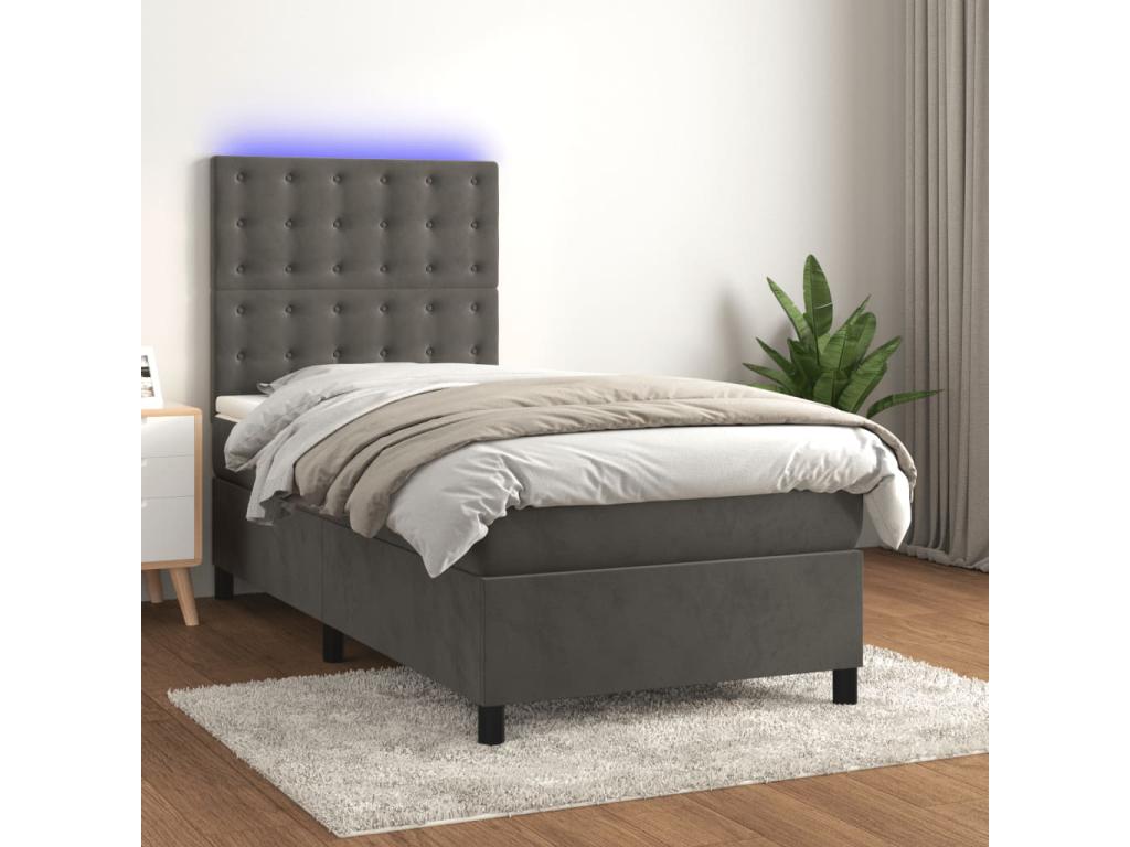Boisona bed base and mattress with LED lighting, dark grey, 80x200 cm, NDXN73640