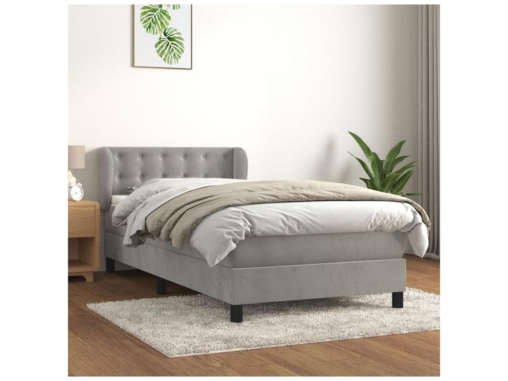 Boisona bed base and mattress, light grey 90x200 velvet CVXC22933