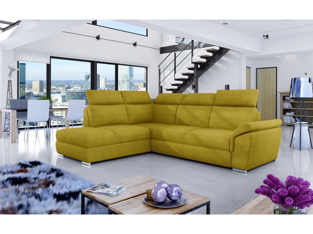 Left-hand corner sofa bed in yellow fabric with adjustable headrests Boisona 260cm QIKK79236