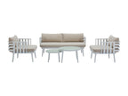 Aluminium garden furniture set with 2-seater sofa, 2 armchairs and 2 coffee tables - White - Boisona JSEW91622