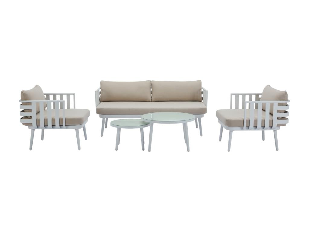 Aluminium garden furniture set with 2-seater sofa, 2 armchairs and 2 coffee tables - White - Boisona JSEW91622