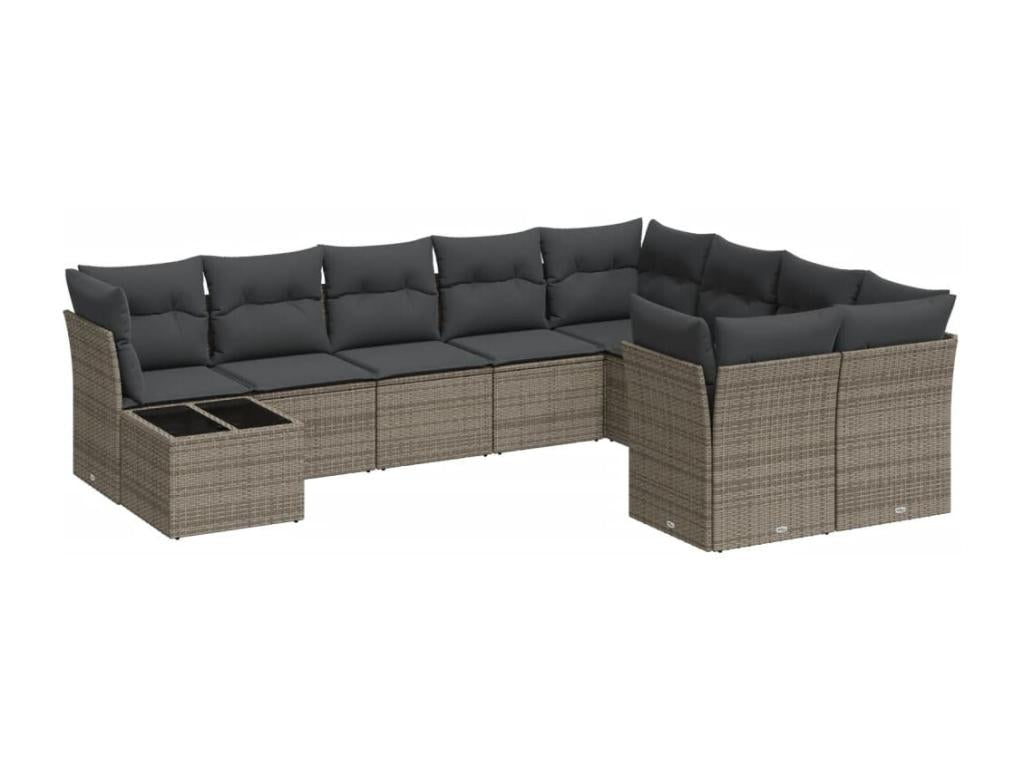 10-piece garden furniture set with cushions, grey woven resin FRAS23331