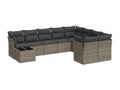 10-piece garden furniture set with cushions, grey woven resin FRAS23331