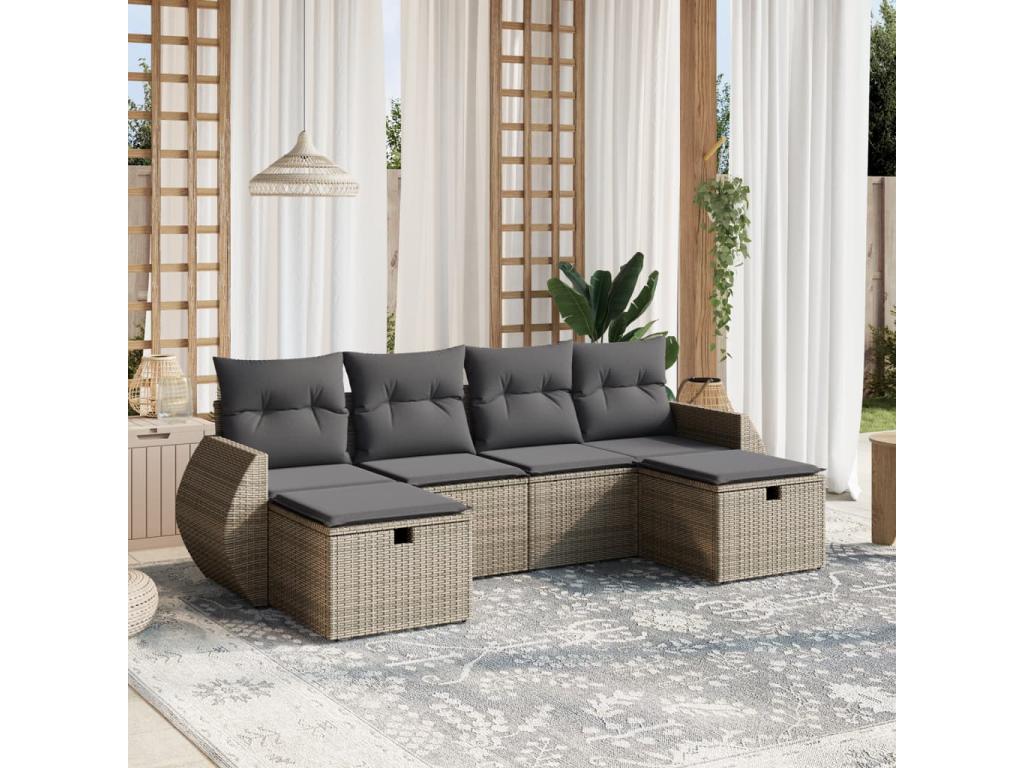 6-piece garden furniture set with grey resin wicker cushions BAIA59888