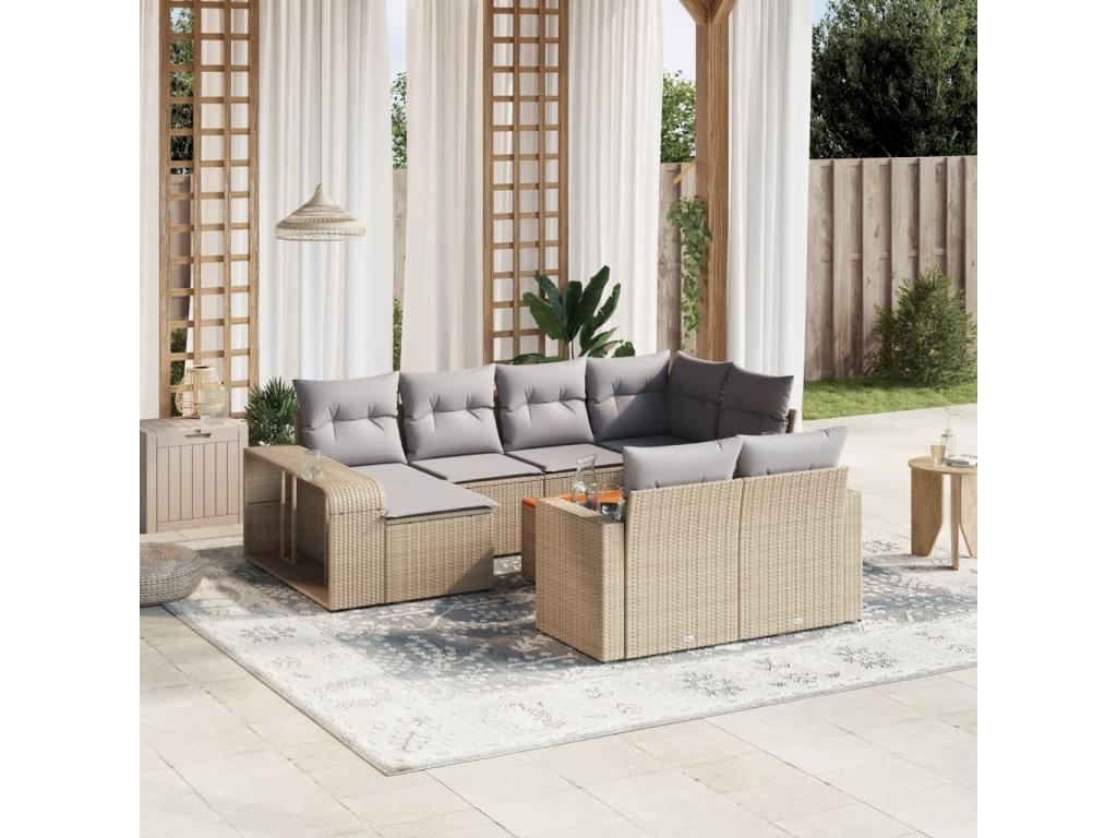 11-piece garden furniture set with beige resin wicker cushions BGUX76338