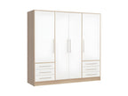 207cm 4-door wardrobe in white with light oak finish - Boisona AIYC35207
