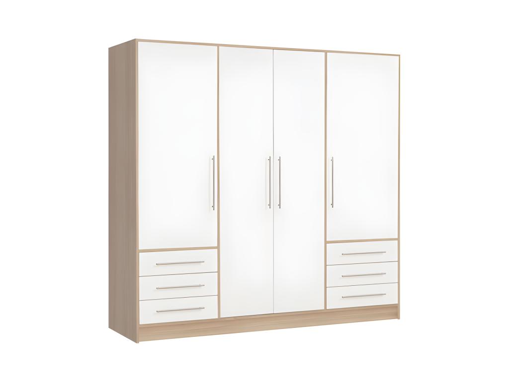 207cm 4-door wardrobe in white with light oak finish - Boisona AIYC35207