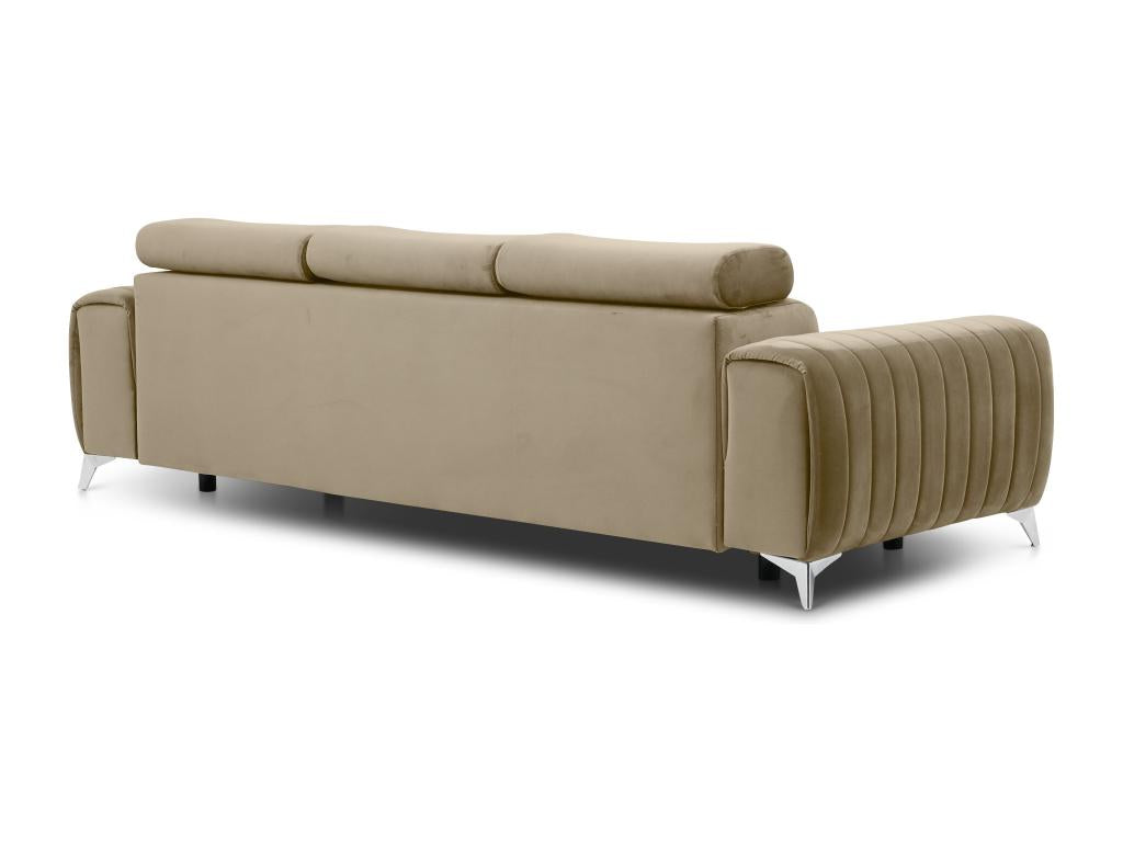 Convertible sofa with adjustable headrests, beige velvet, Boisona 261cm TALW33581