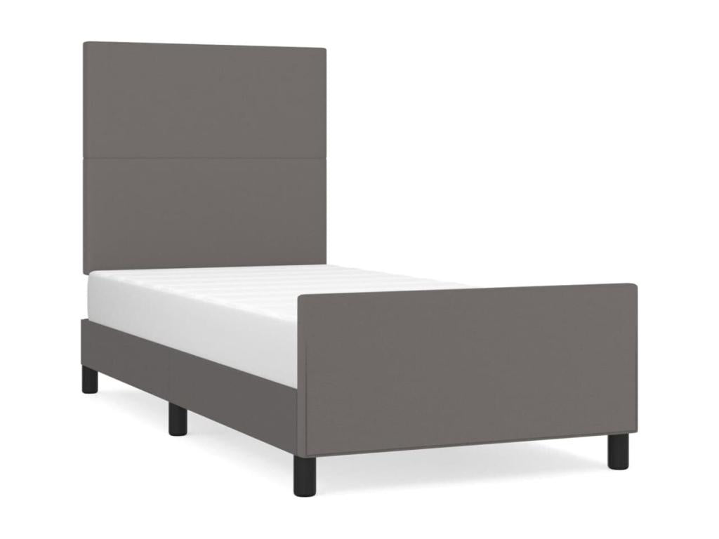 Bed frame with headboard, Grey, 90x200 cm, Faux Leather, TQWB31575