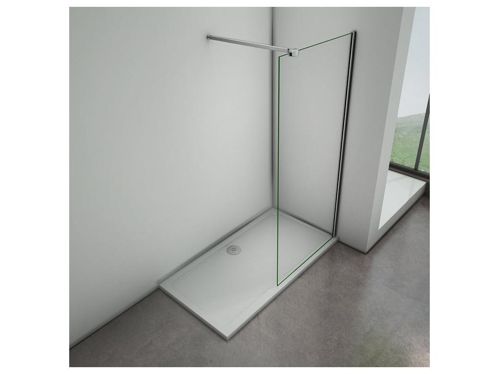 Walk-in shower screen 110x200cm with 90cm support bar and large clamp - Chrome - 8mm tempered clear glass BMAI17562
