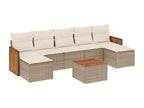 Garden furniture set with cushions, 8 pieces, beige woven resin, ABEP04895