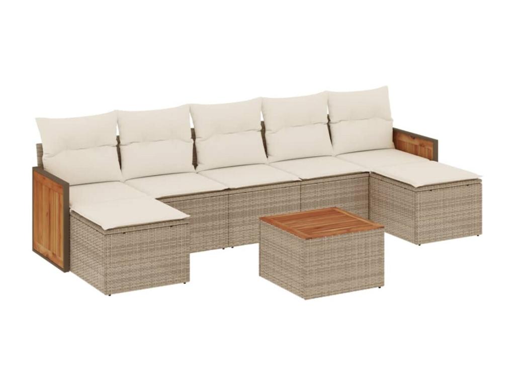 Garden furniture set with cushions, 8 pieces, beige woven resin, ABEP04895