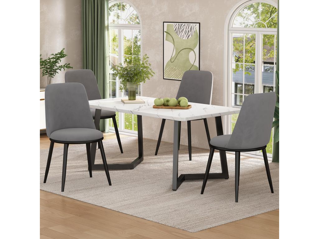 Velvet dining chairs with round backrest and black legs, set of 4, grey, 44cm diameter x 88cm high, EQMD51726