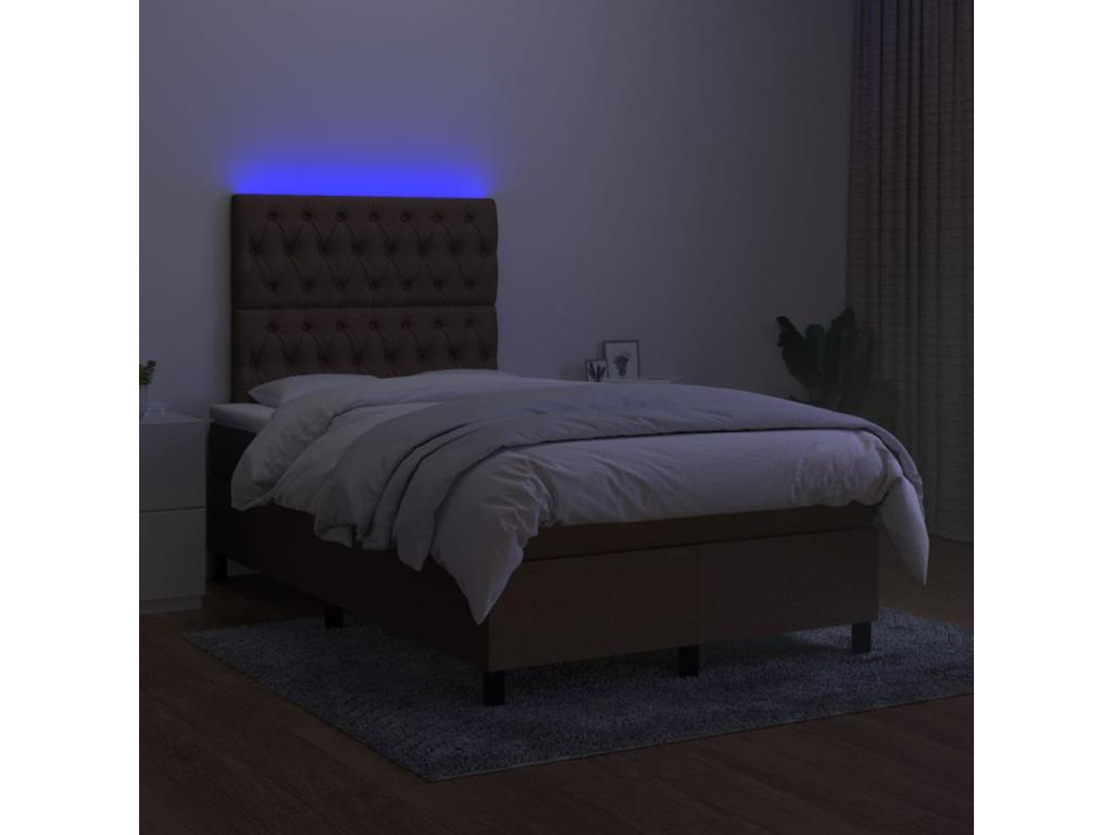 Upholstered bed base with mattress and LED lighting, dark brown, 120x200 cm, fabric QRMS44921