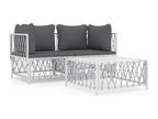 3-piece garden furniture set with cushions, white steel BVMB07678