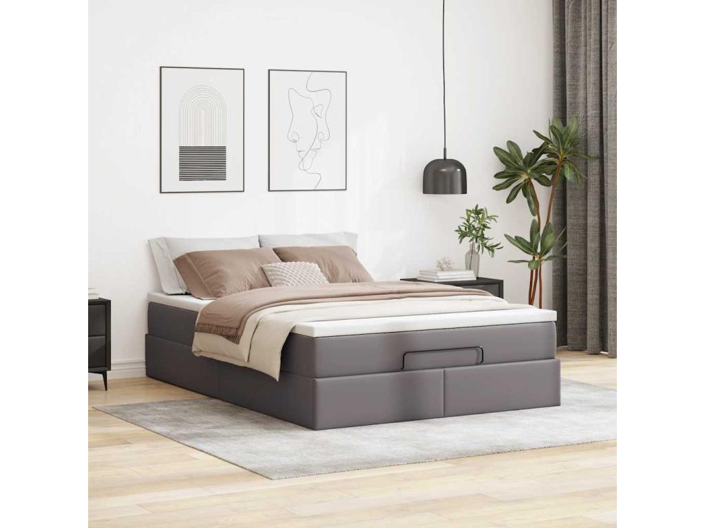Boisona bed frame with grey 140x200 cm faux leather mattress WYIU89833