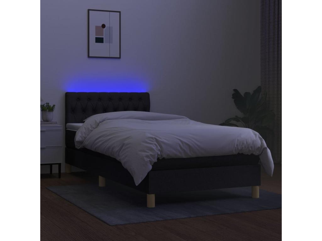 Upholstered bed base with mattress and LED lighting, black, 90x190 cm, fabric TOWD56003
