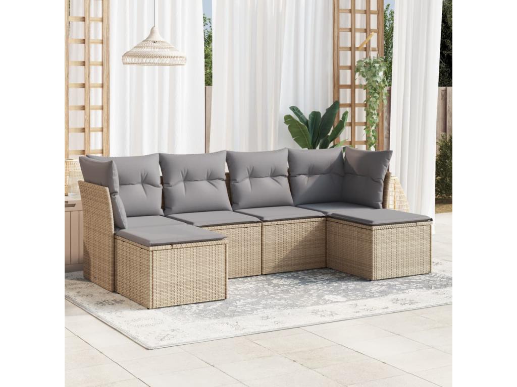 Garden furniture set with cushions, 6 pieces, beige woven resin VDCX73170