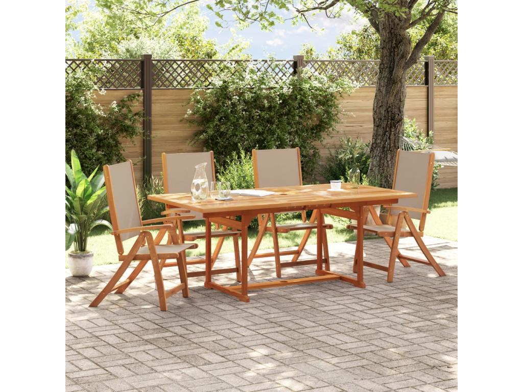 Boisona 5-piece garden dining set, solid wood and textilene, WIBO52815
