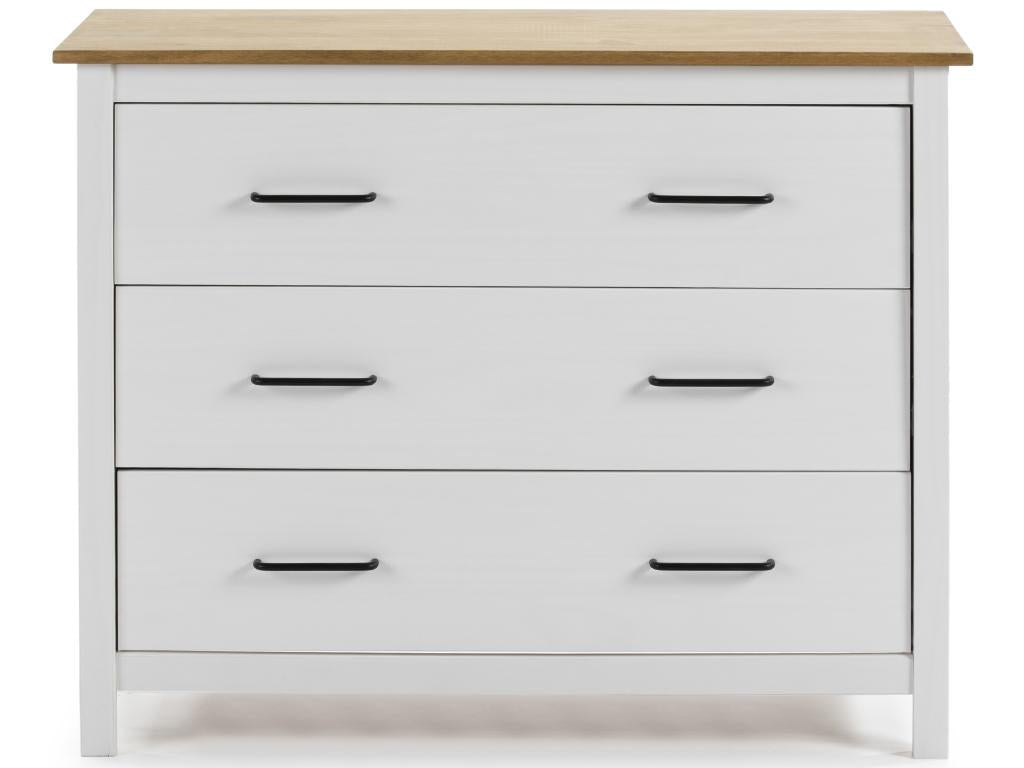 Chest of drawers in solid pine with white waxed finish and oak storage unit - Length 100 x Depth 40 x Height 80 cm EFIW27186