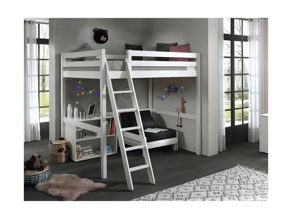 Boisona - White Mezzanine Bed 140x200cm with Armchair and Shelf JCLV03068