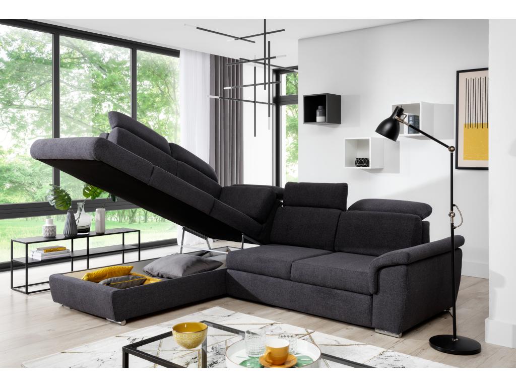 Left-hand corner sofa bed in yellow fabric with adjustable headrests Boisona 260cm QIKK79236