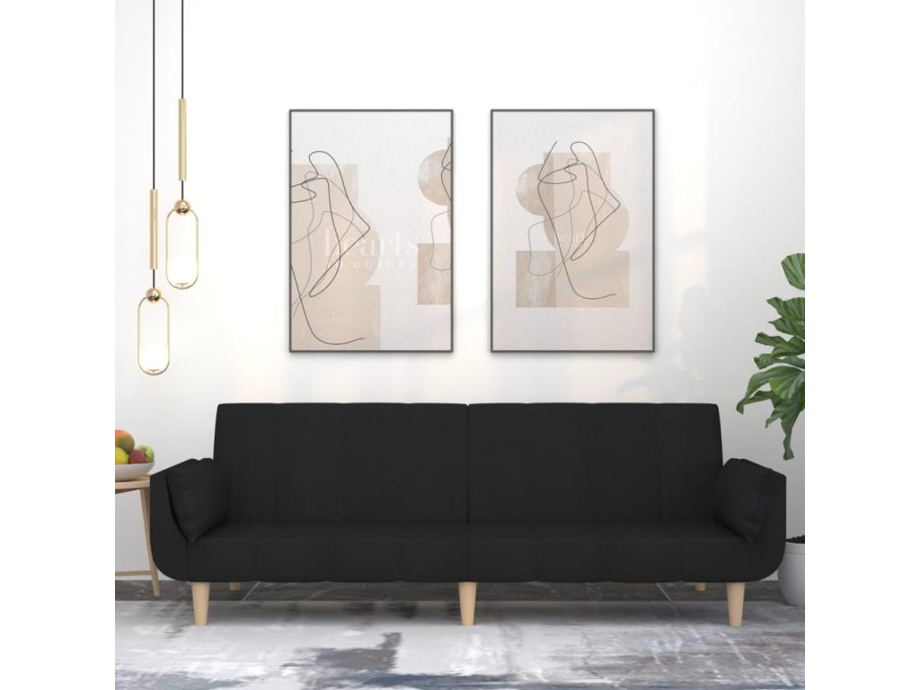 2-seater sofa bed with two pillows, black fabric IKSS79950