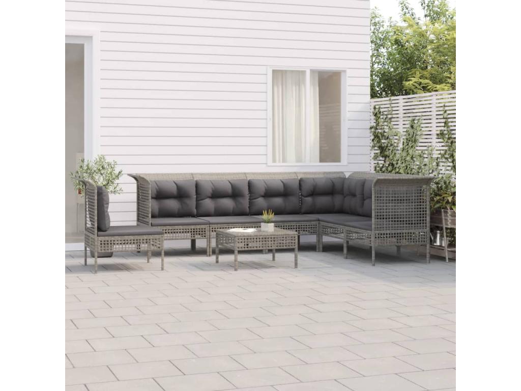 8-piece garden furniture set with cushions, Grey Wicker Resin JTFV95901