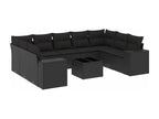 10-piece garden furniture set with cushions, black woven resin SGMC95001