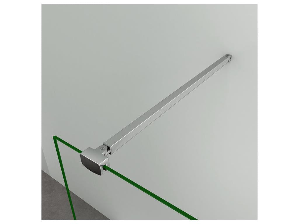 Walk-in shower screen 110x200cm with 90cm support bar and large clamp - Chrome - 8mm tempered clear glass BMAI17562