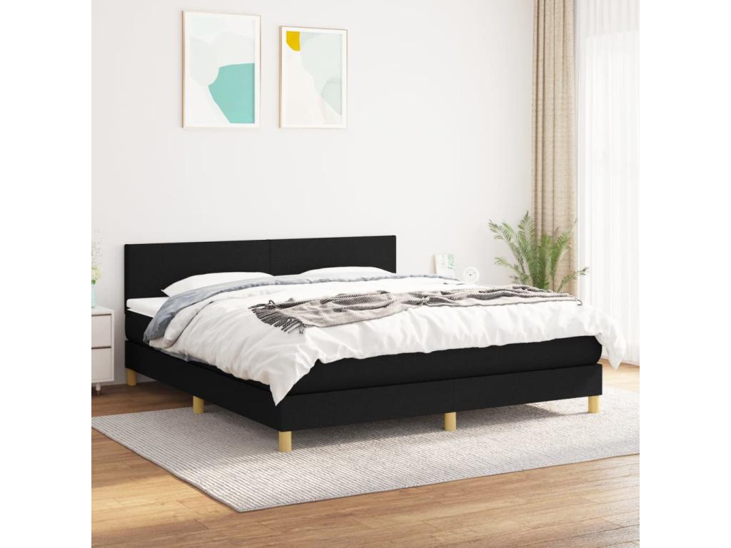 Upholstered bed base with mattress, black, 180x200 cm, fabric VAJE60270