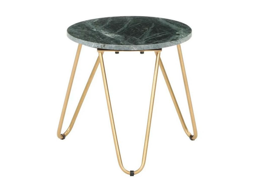 Boisona side table with green marble effect and gold metal legs, 40cm diameter, GKRN57124