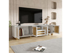 Modern TV stand with 4 doors and 1 drawer - 180x40x47 cm - LEDs - MDF Particleboard - White and wood FXMD17773