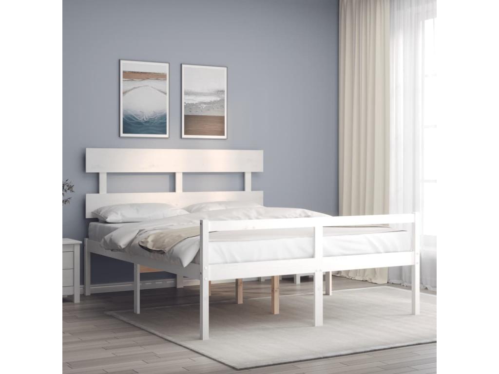 Bed frame with white headboard, 160x200 cm, solid wood, GXAY58162