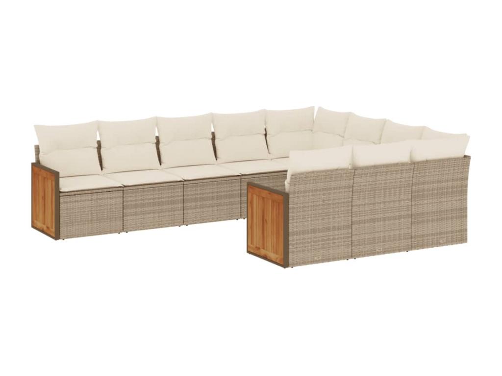 Garden furniture set with cushions, 10 pieces, beige woven resin, NYDN61283